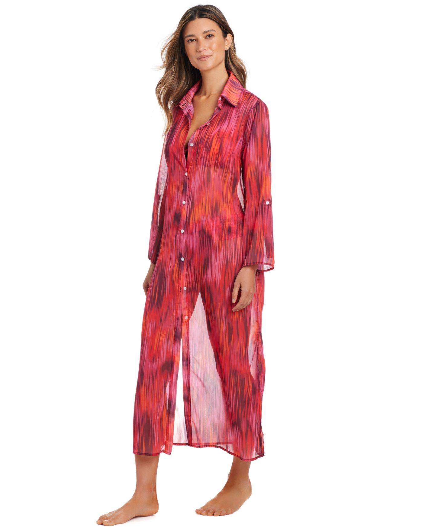 Женская рубашка Bleu by Rod Beattie Chiffon Long Swim Cover-Up, цвет: Розовый — фото 3