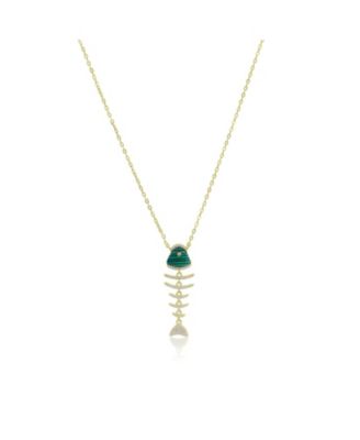 Malachite Fish Necklace 14K Gold-Plated Sterling Silver