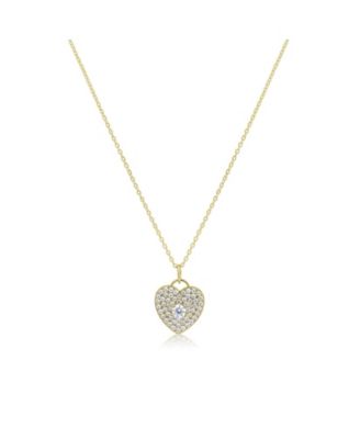 CZ Heart Padlock Necklace 14K Gold Plated Sterling Silver