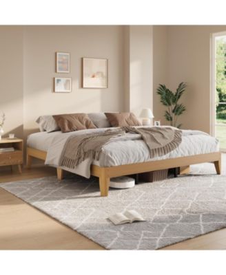 Wood Platform Bed Frame, Solid Wooden Legs and Wooden Slats Support, Sturdy Metal Central Structure, No Box Spring Needed, Easy Assembly