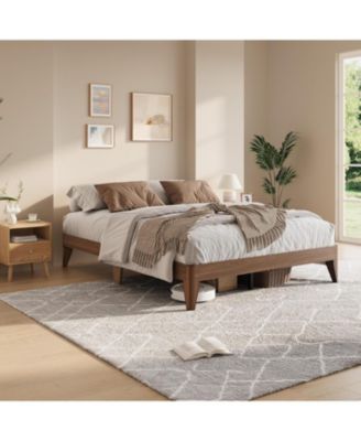 Wood Platform Bed Frame, Solid Wooden Legs and Wooden Slats Support, Sturdy Metal Central Structure, No Box Spring Needed, Easy Assembly