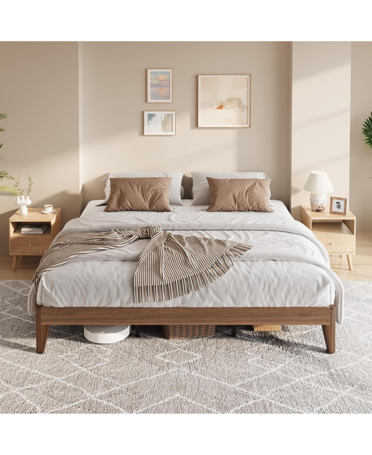gaomon Wood Platform Bed Frame, Solid Wooden Legs and Wooden Slats Support, Sturdy Metal Central Structure, No Box Spring Needed