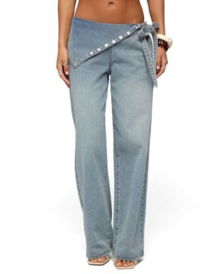 Women's Button Foldover Low Rise Baggy Jeans