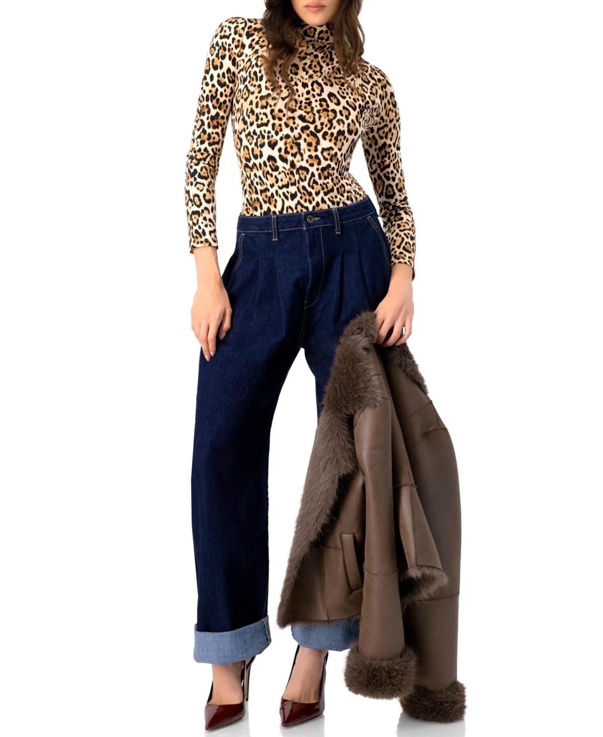 Ivonne Women's Long Sleeve Animal Print Bodysuit