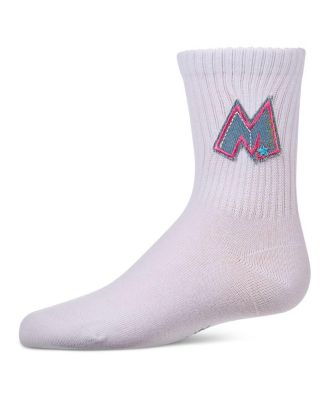 Girls Ribbed Cotton-Rich Crew Socks with Embroidered Denim "M" Patch
