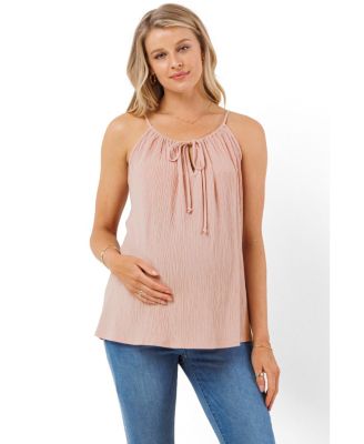 Women's Maternity Sleeveless Tie Front Scoop Neck Cami Top