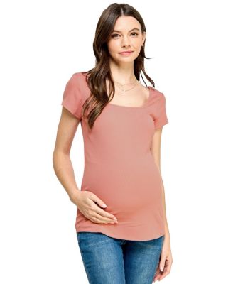 Women's Maternity Ribbed Square Neck Short Sleeve Top