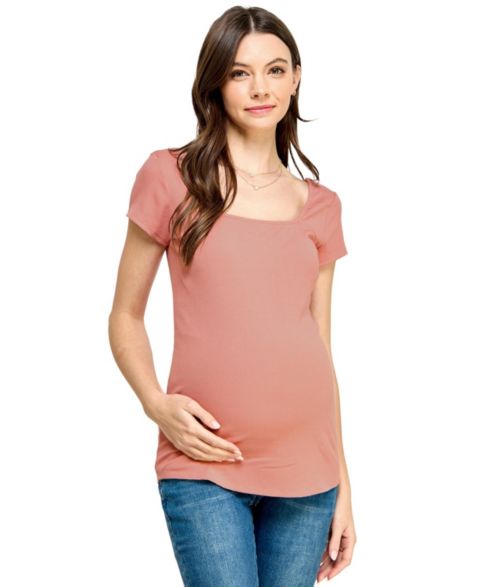 Женский топ Hello Miz Maternity Ribbed Square Neck Short Sleeve Top, цвет: Коралловый