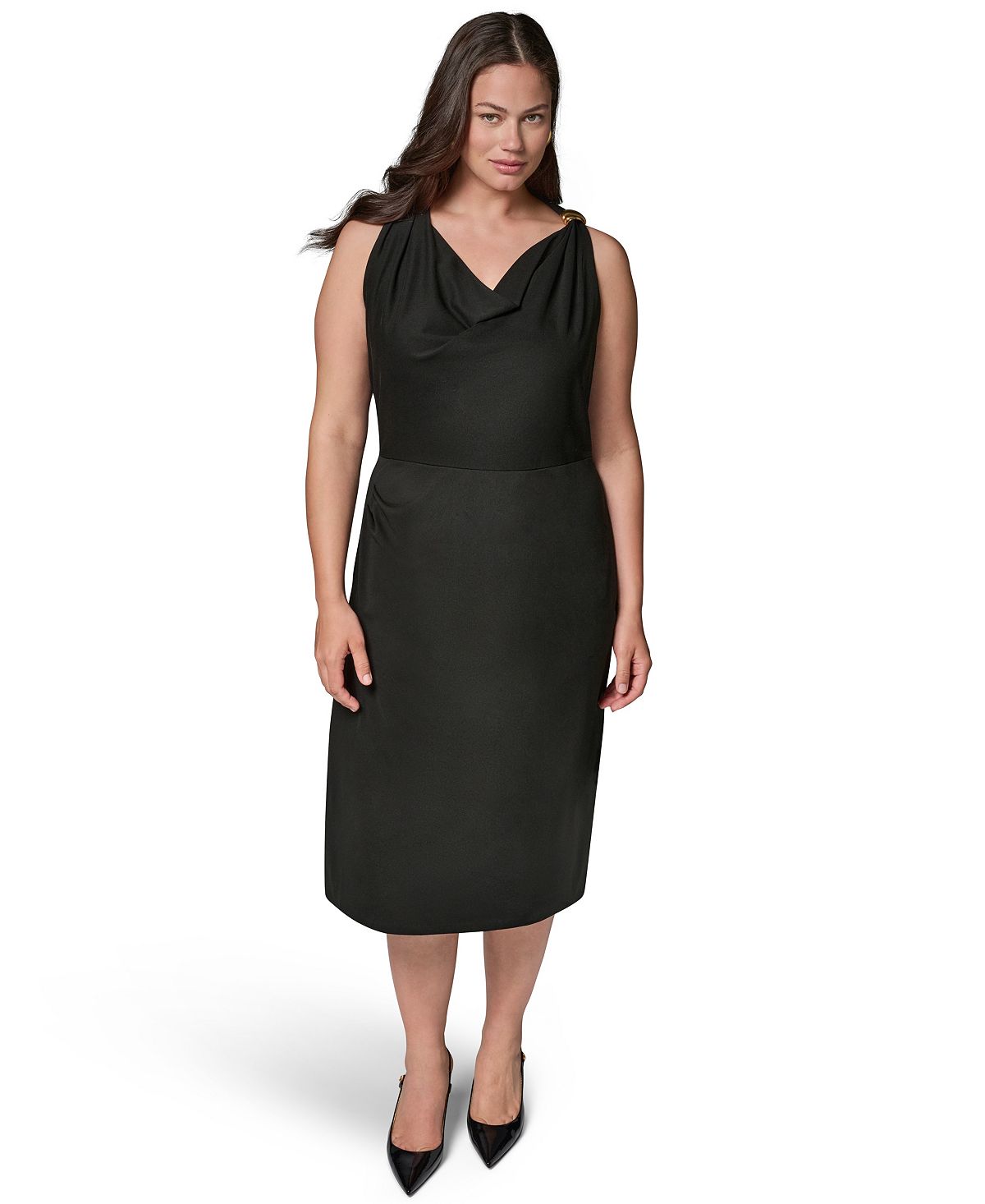 Donna Karan New York Plus Size Shoulder Hardware Sleeveless Midi Dress view 1 — MAYCSS fashion products