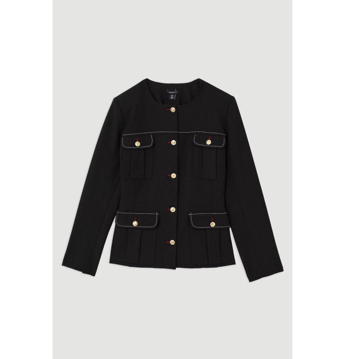 Женская куртка Karen Millen Tailored Round Neck Long Sleeve, цвет: Чёрный — фото 5
