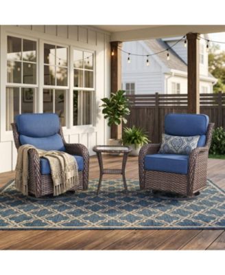 3 Pieces Patio Furniture Set with 6in Cushions, Outdoor Swivel Rocker Patio Chairs, Wicker Patio Bistro Set with Rocking Chair, Side Table