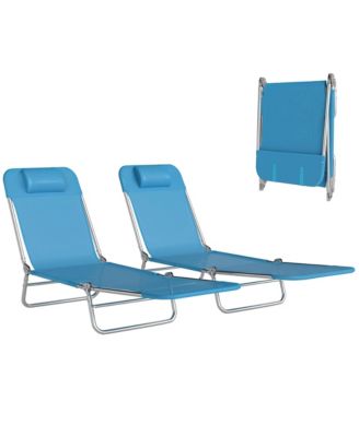 2 Piece Folding Chaise Lounge Chairs Reclining Mesh Headrest Pool Beach Patio
