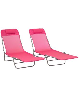 2 Piece Folding Chaise Lounge Chairs Reclining Mesh Headrest Pool Beach Patio