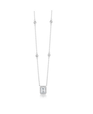 Elegant Rectangle Birthstone CZ Halo Necklace