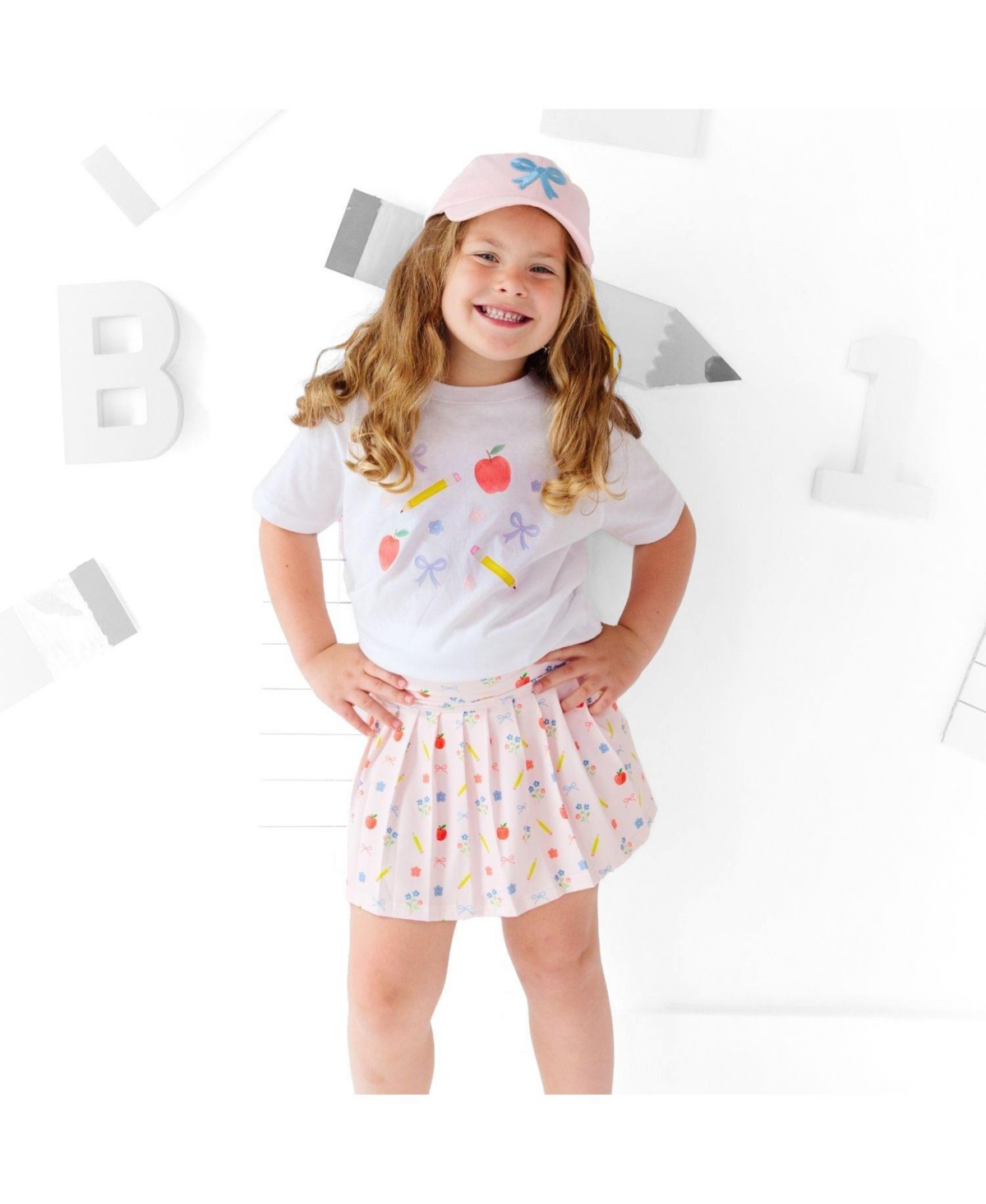 Sweet Wink Little Girls Ditsy Floral Back To School Short Sleeve T-Shirt