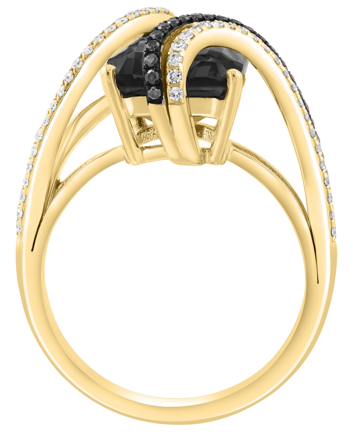 Effy Collection Onyx, White Diamond (1/5 ct. t.w.) & Black Diamond (1/10 ct. t.w.) Ring in 14k Yellow Gold