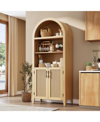Arched 5-Tier Storage Cabinet with Doors, Modern Farmhouse Cupboard with Open Display Shelves, Multipurpose Furniture for Kitchen, Dining Room
