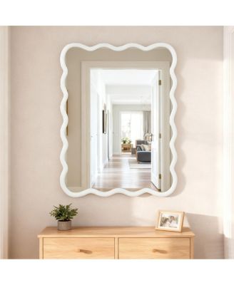 30" x 40" Wavy Wall Mirror, Solid Wood Bathroom Vanity Mirror for Bedroom, Entryway and Living Room