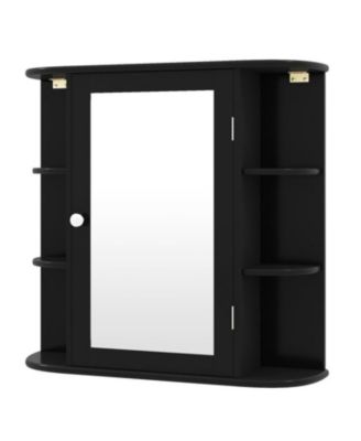 Wall-Mounted Bathroom Mirror Cabinet with Open Shelves, 26-in W
