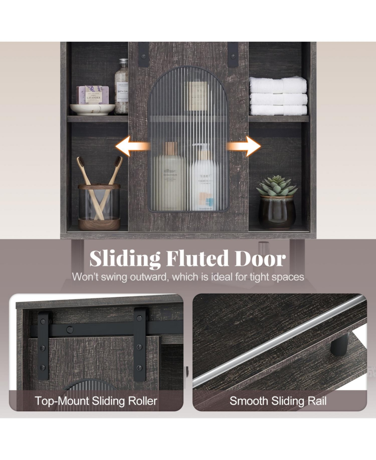 Volenca Bathroom Wall Cabinet with Sliding Barn Door and Metal Hanging Bar
