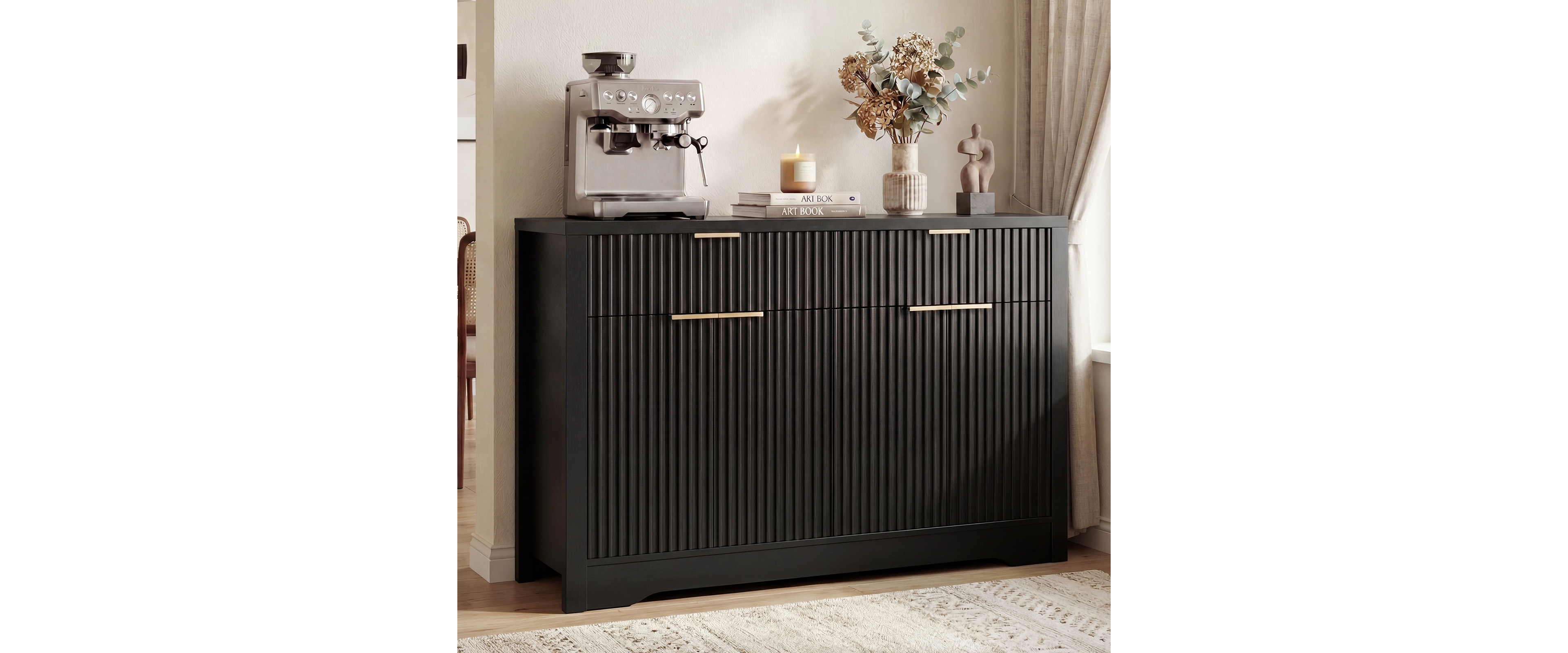 Aheaplus 55" Wood Modern Sideboard Buffet Cabinet with Door and Storage Drawers