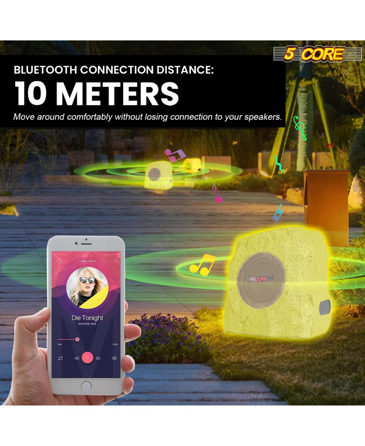 5 Core Outdoor Rock Speakers 100W Bluetooth Waterproof Landscape Speaker for Patio Pool Outdoor