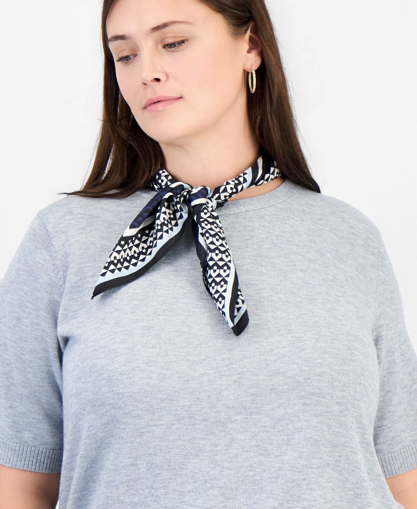 Женский топ Jones New York Plus Size Woven Scarf Ribbed, цвет: Светлый меланжевый серый — фото 4