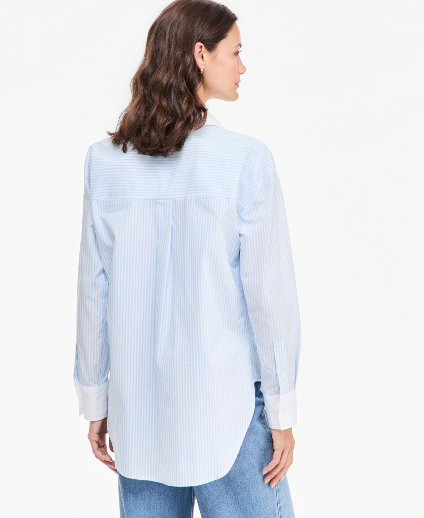 Женская рубашка On 34th Oversized Contrast-Collar Striped Poplin, цвет: Бриллиантовый синий комбинированный — фото 2