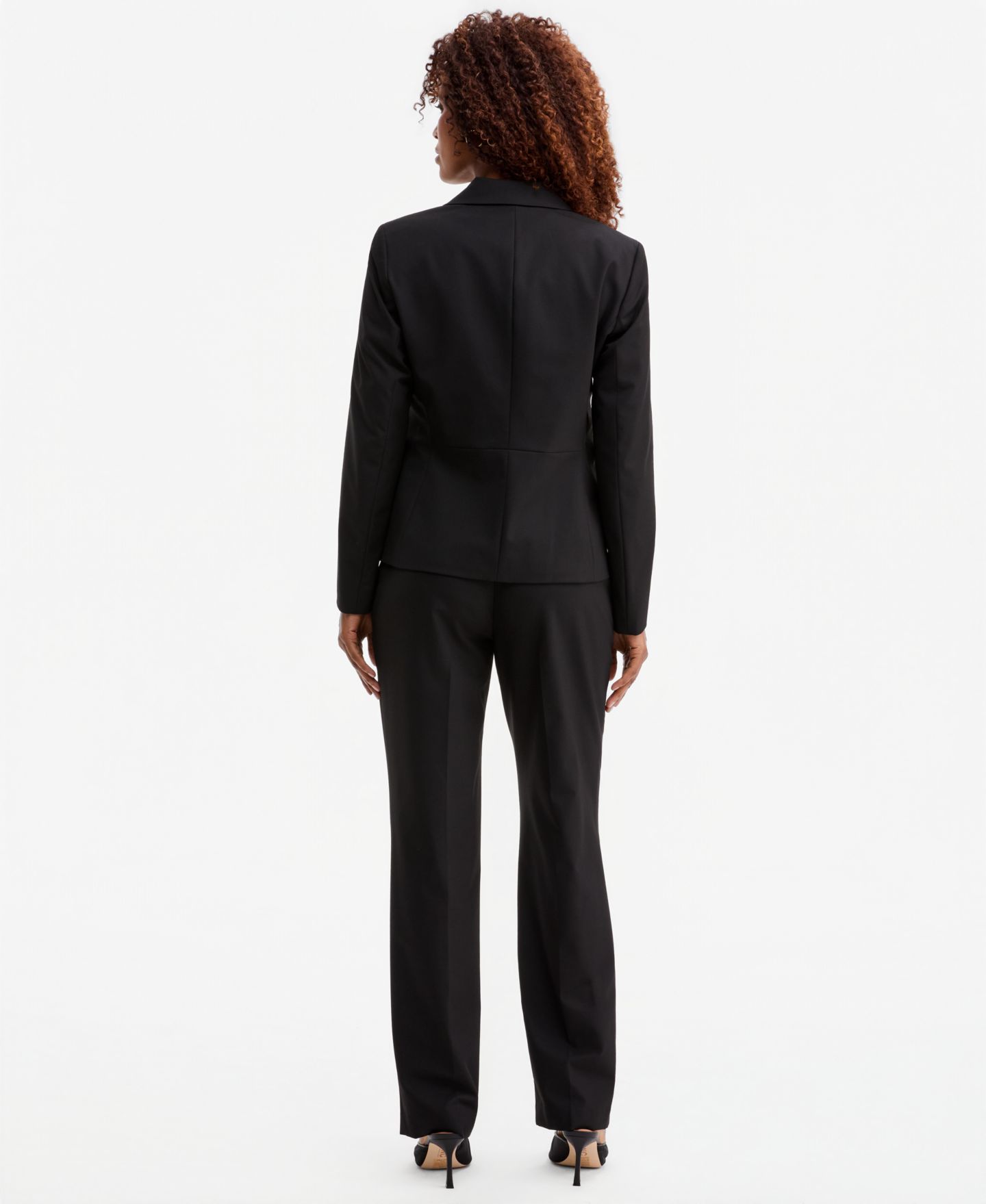Женские комплекты Kasper Machine Washable Two-Button Jacket, Sleeveless Tie-Neck Top & Mid-Rise Straight Pants, цвет: Чёрный, вариант 1 — фото 3