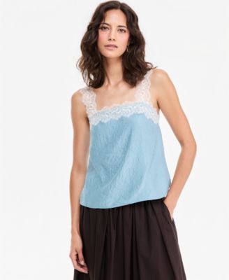 Women's Crinkle Satin Lace-Trim Tank