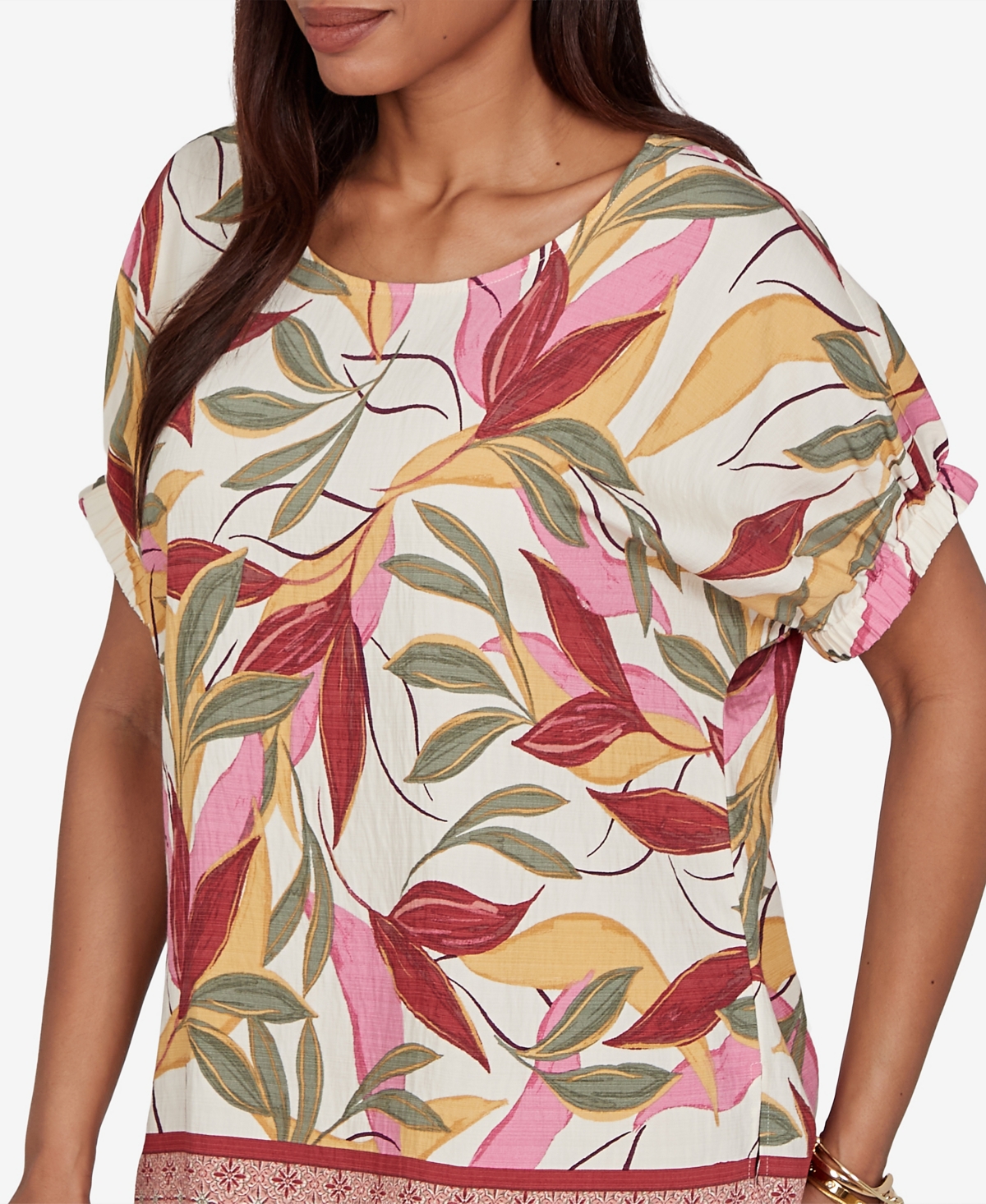 Ruby Rd. Petite Textured Leaf Print Short-Sleeve Top