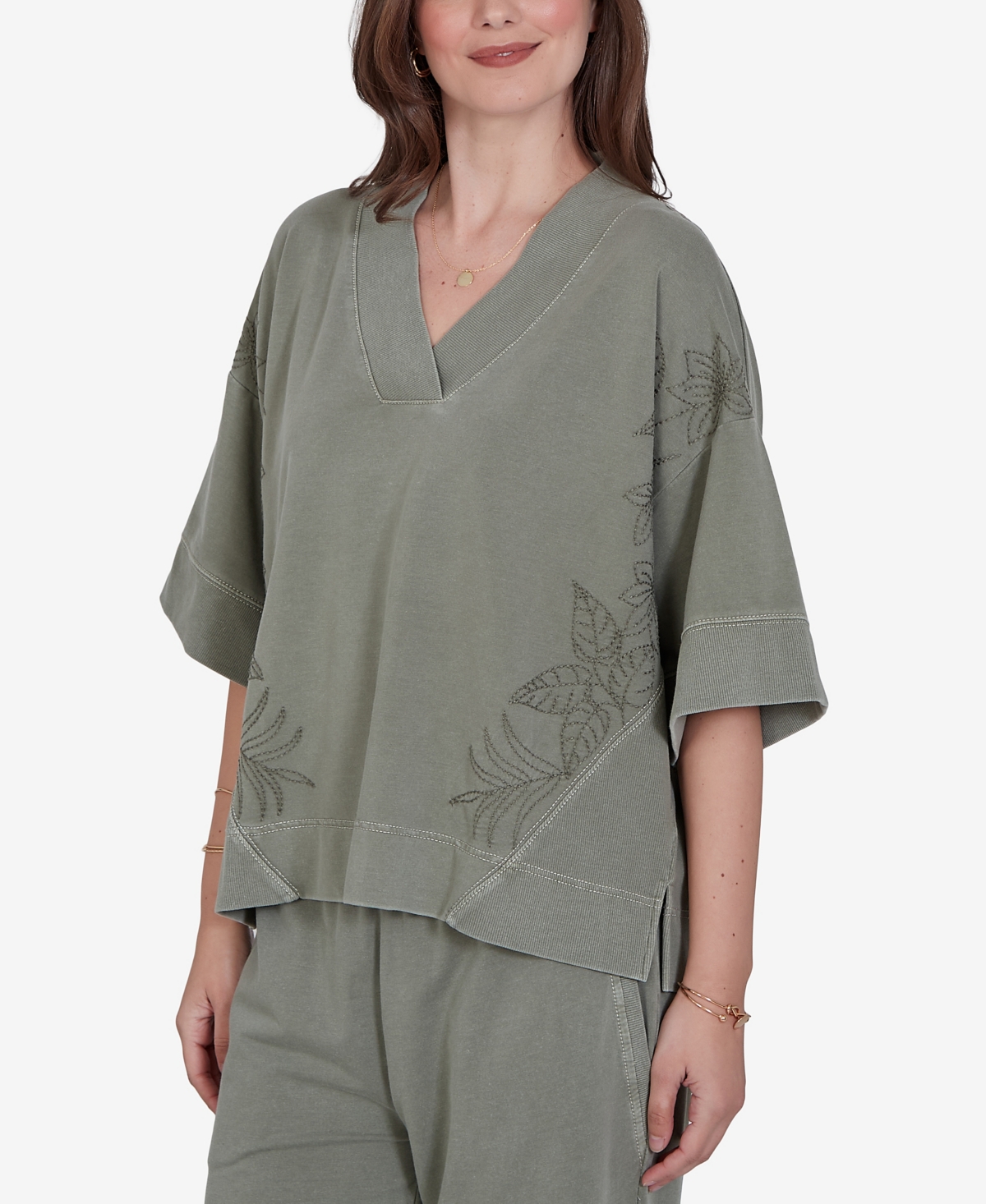 Ruby Rd. Petite Tropical Embroidered Knit Top