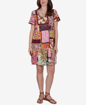 Petite Tropical Patchwork Stretch Pocket Dress