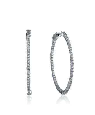 Radiant White Gold Plated CZ Black Plated Slim Hoop Earrings