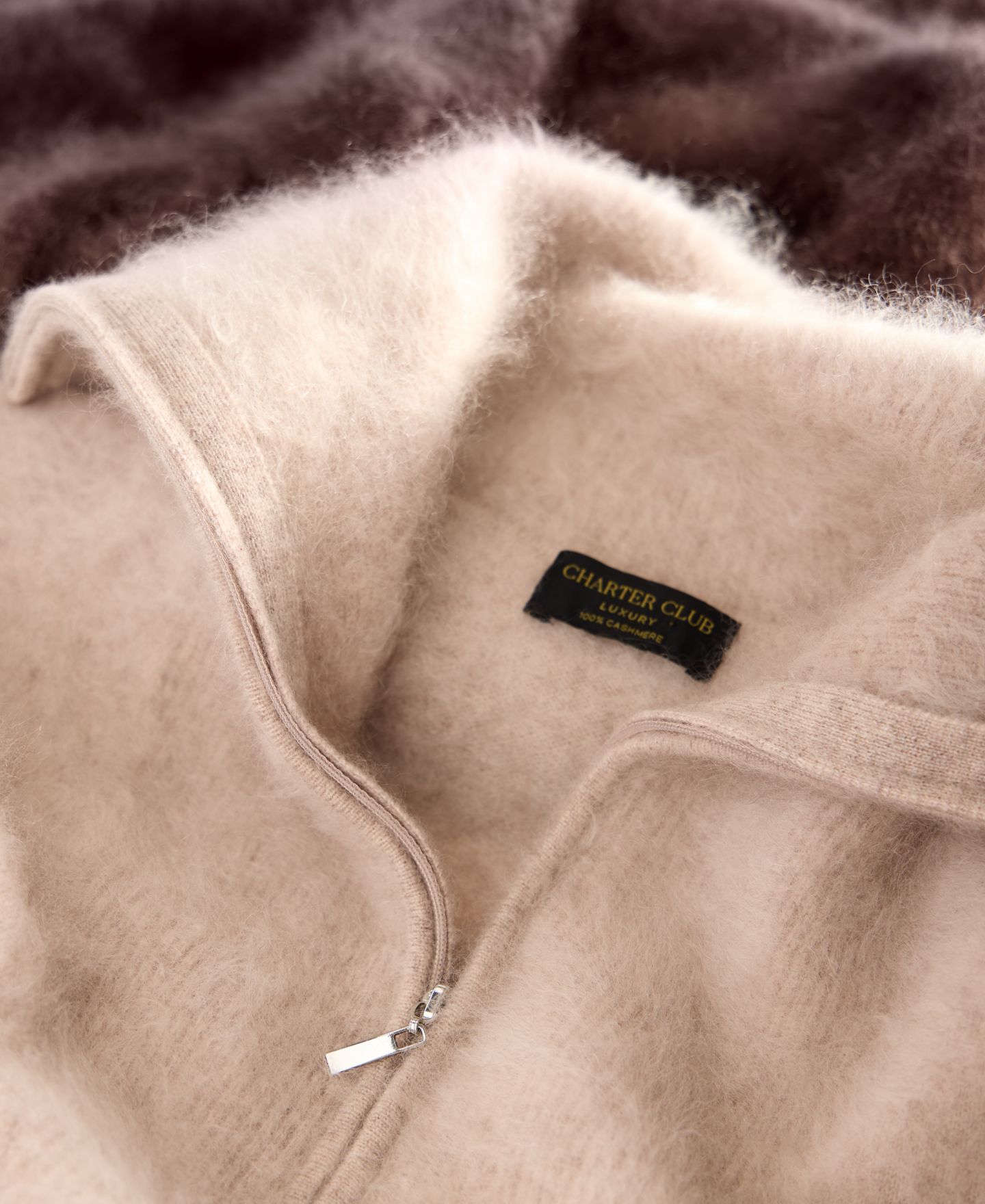 Женский свитер Charter Club Brushed Ribbed-Collar Half-Zip 100% Cashmere, цвет: Кофейный — фото 6