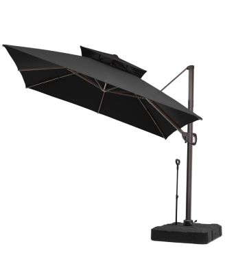 Outdoor Patio Double Top 11x11Feet Square Aluminum Cantilever Umbrella with Rod Wheel Base