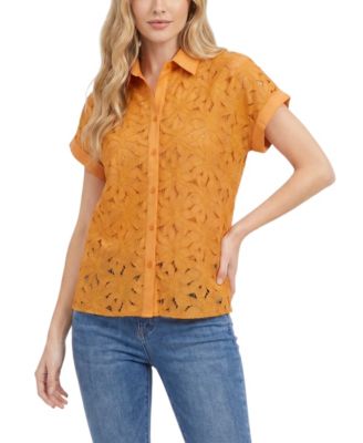 Petite Short-Sleeve Eyelet Top