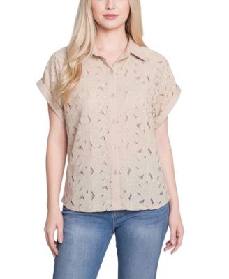 Petite Short-Sleeve Eyelet Top