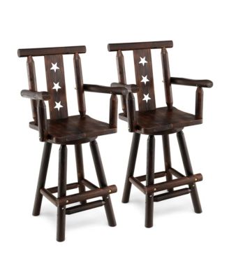 Wooden Bar Stools Swivel Bar Height Kitchen Patio Chairs with Armrest