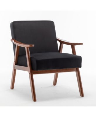 Mid-Century Modern Velvet Accent Chair with Solid Wood Frame, Wingback Lounge Chair for Living Room