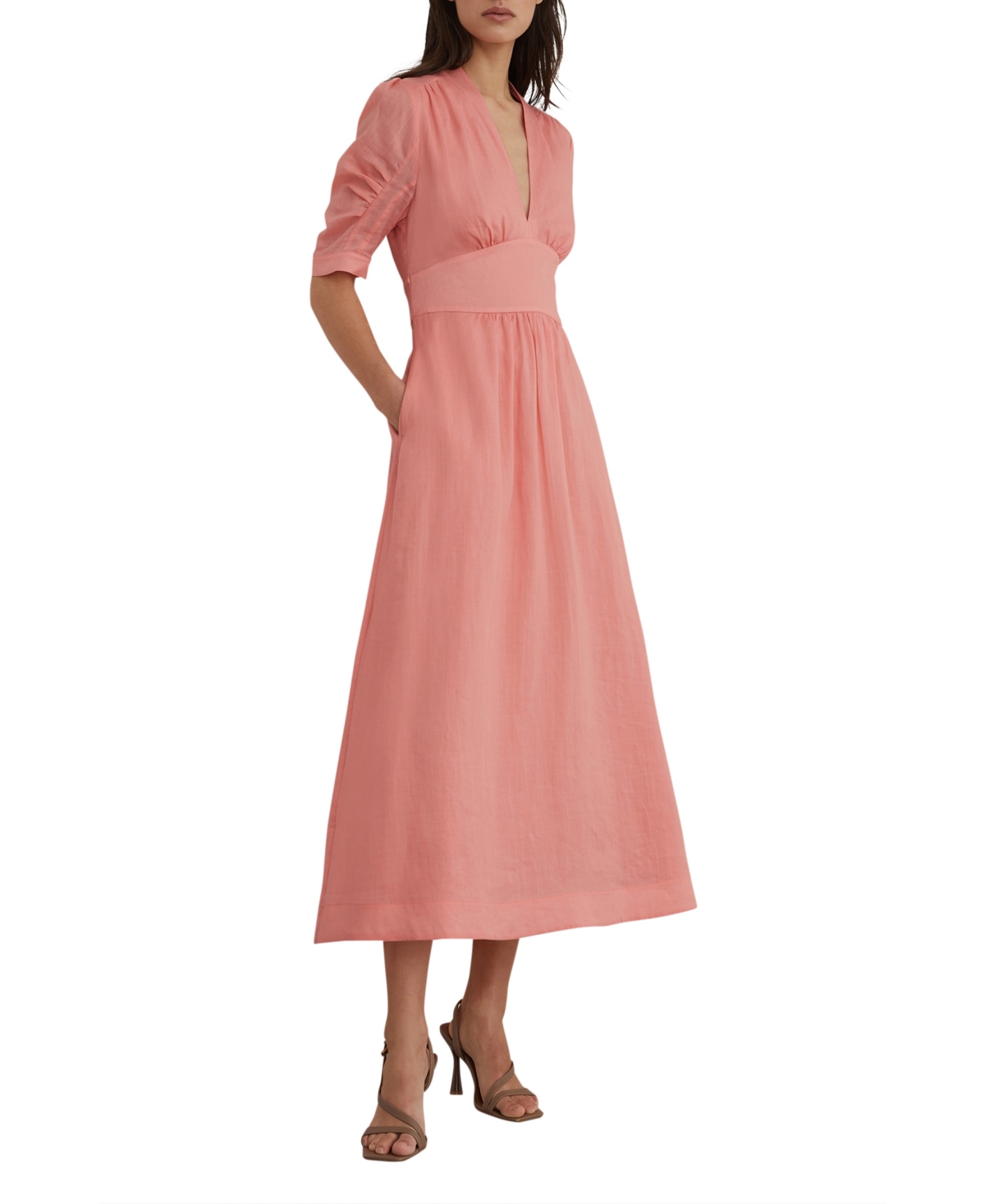 Reiss Women's Short-Sleeve Waisted Midi Dress