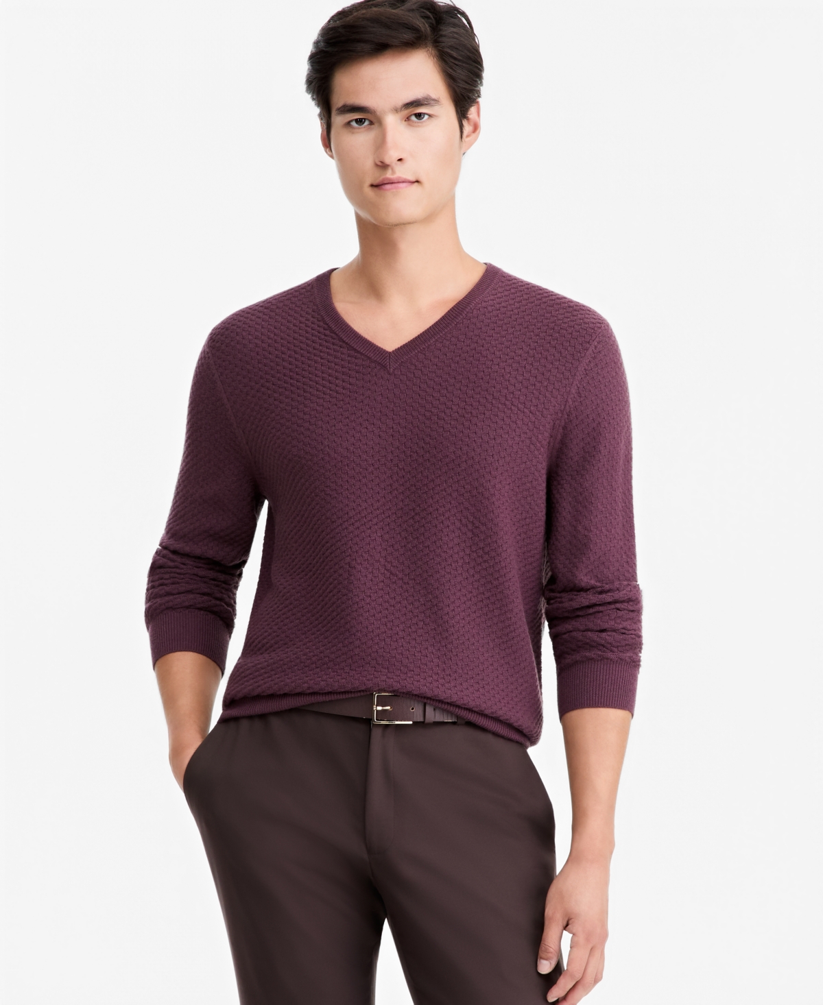 Alfani Men's V-neck Merino-blend Sweater, Macy's Exclusive In Deepest Currant