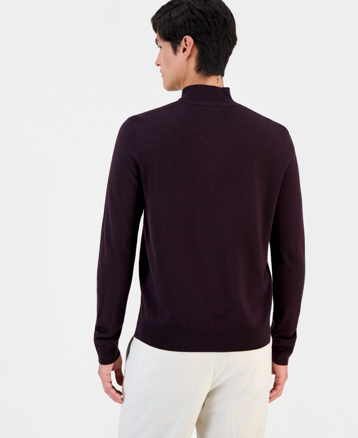 Мужской свитер Alfani Long Sleeve Merino Quarter-Zip, цвет: Баклажановый — фото 3