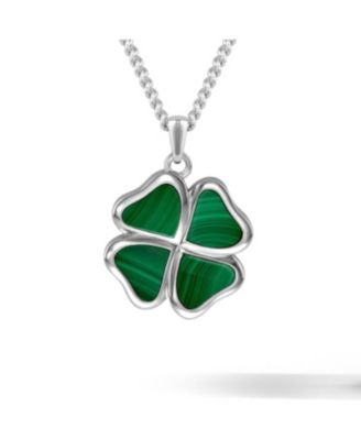 Men's Clover Pendant - Malachite 21" Chain