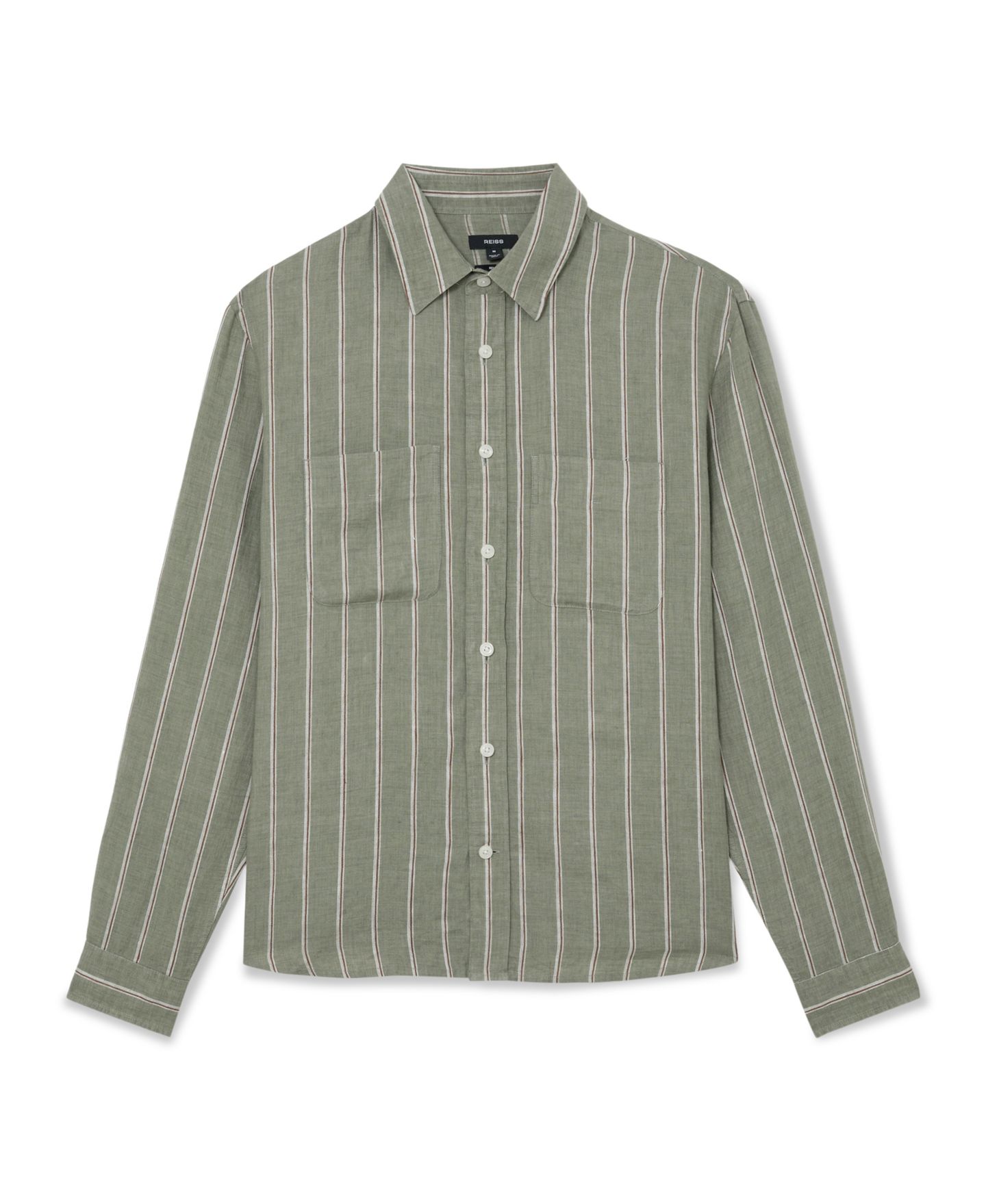 Мужская рубашка REISS Rubus Stripe Linen, цвет: Зелёный / Белый — фото 4