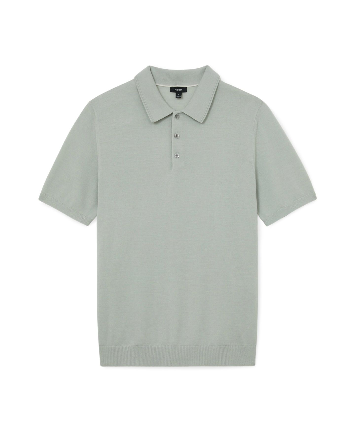 Мужское поло REISS Manor Half Button Merino Wool Polo Shirt, цвет: Шалфейный зелёный — фото 4