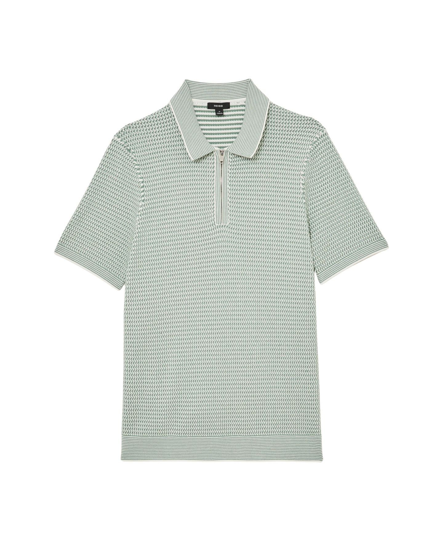 Мужское поло REISS Brink Half Zip Textured Polo Shirt, цвет: Мягкий шалфейный зелёный — фото 4