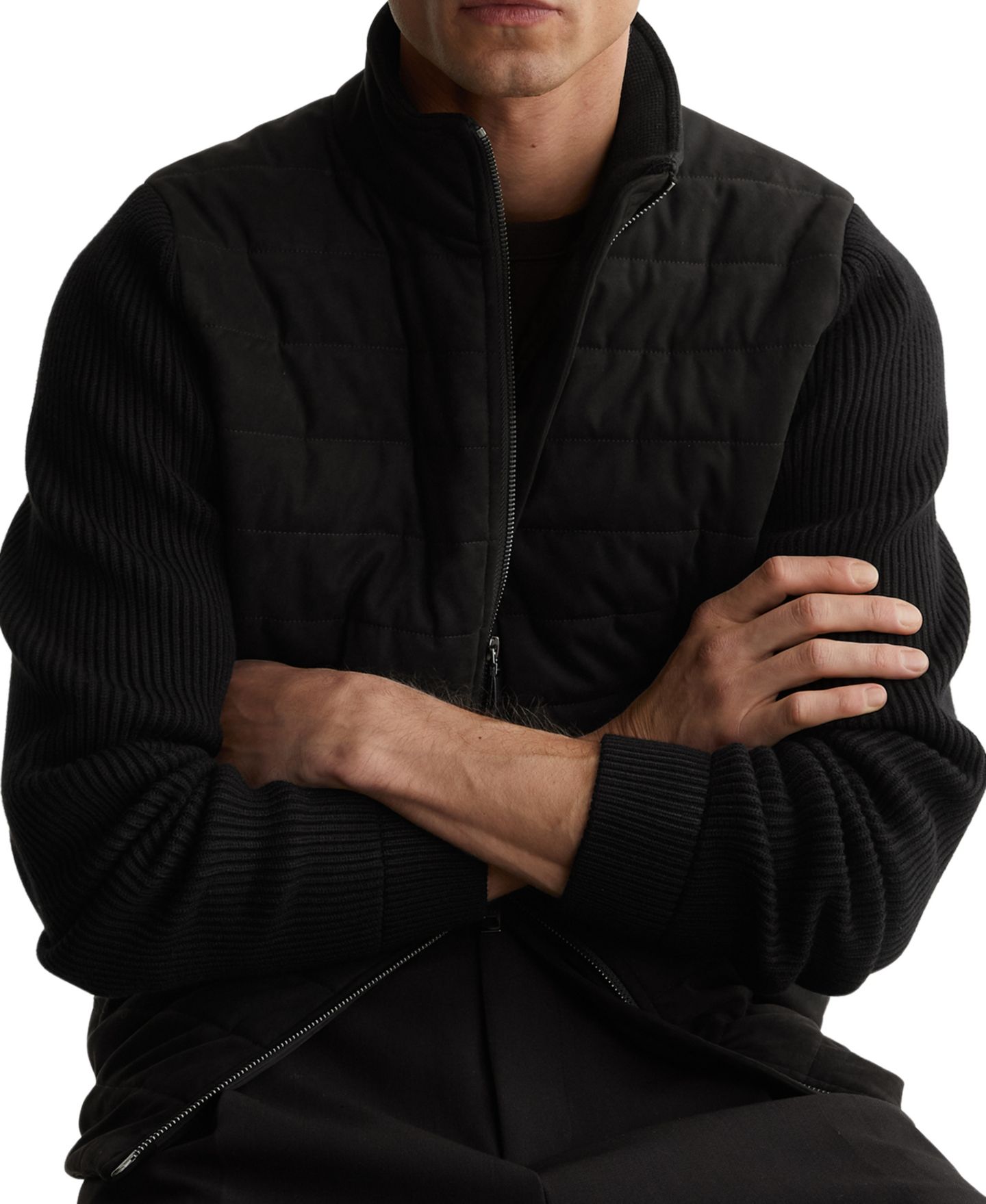 Мужская куртка REISS Bram Zip Through Funnel Quilted Hybrid, цвет: Чёрный — фото 3