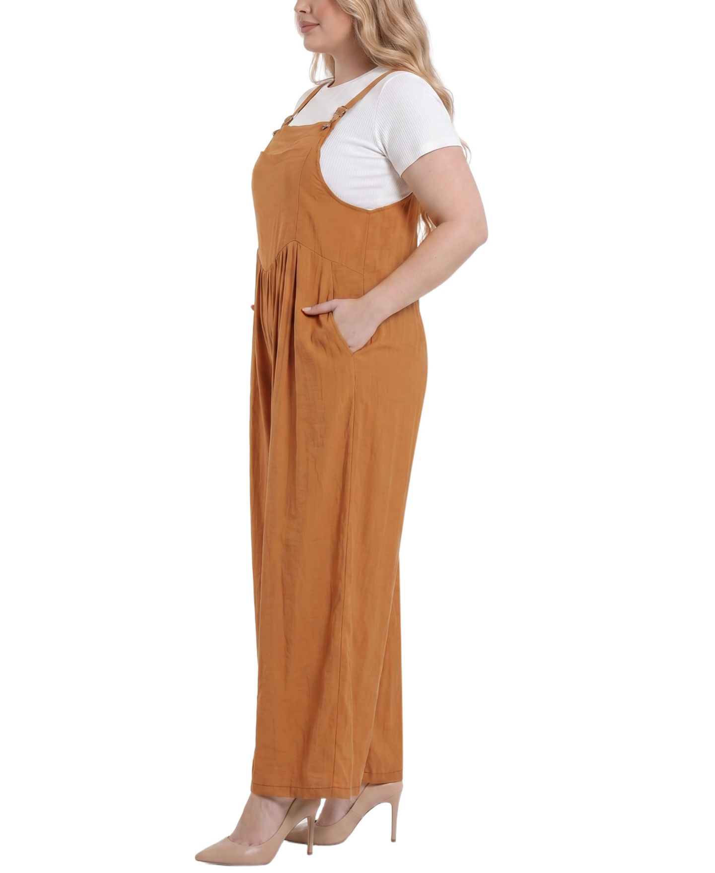 Женский комбинезон NY Collection Plus Size Sleeveless Jumper Jumpsuit, цвет: Карамельный — фото 2