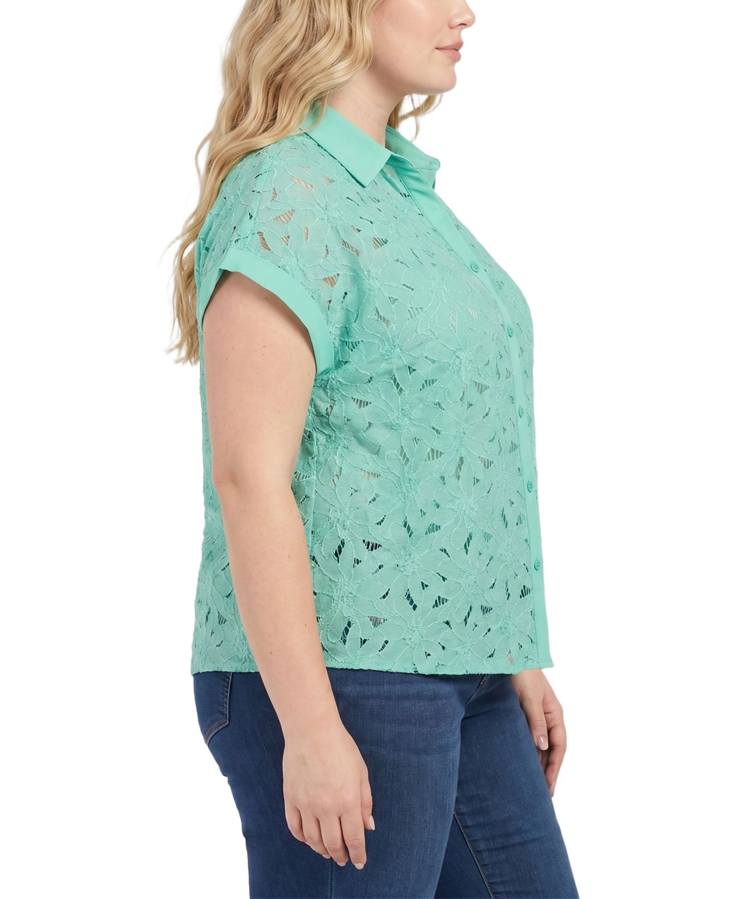 Женский топ NY Collection Plus Size Short-Sleeve Eyelet Top, цвет: Aquarelle — фото 2